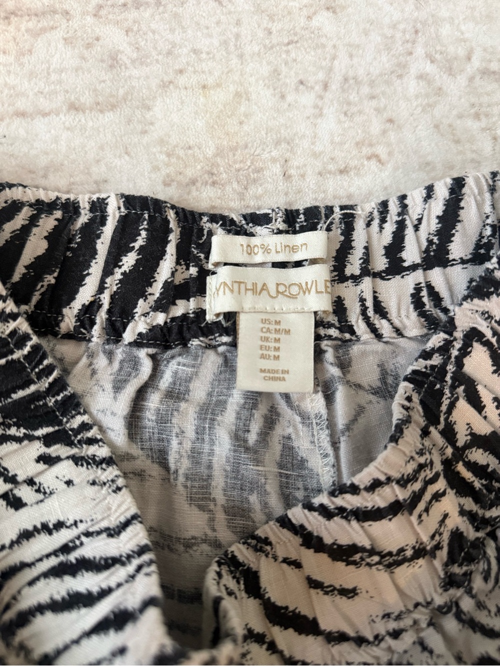 Cynthia Rowley Black & White Zebra-Print Linen Midi Skirt